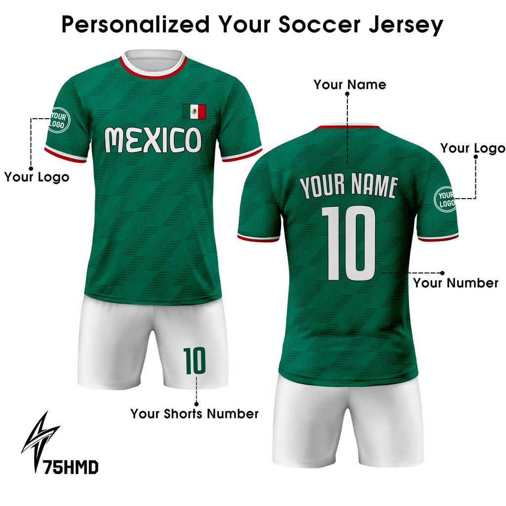 Custom Mexico Soccer Jersey for Men Women Youth Kid Uniform Shirt for Fans Player Personalized Name Number Logo National Soccer Jersey Shirt