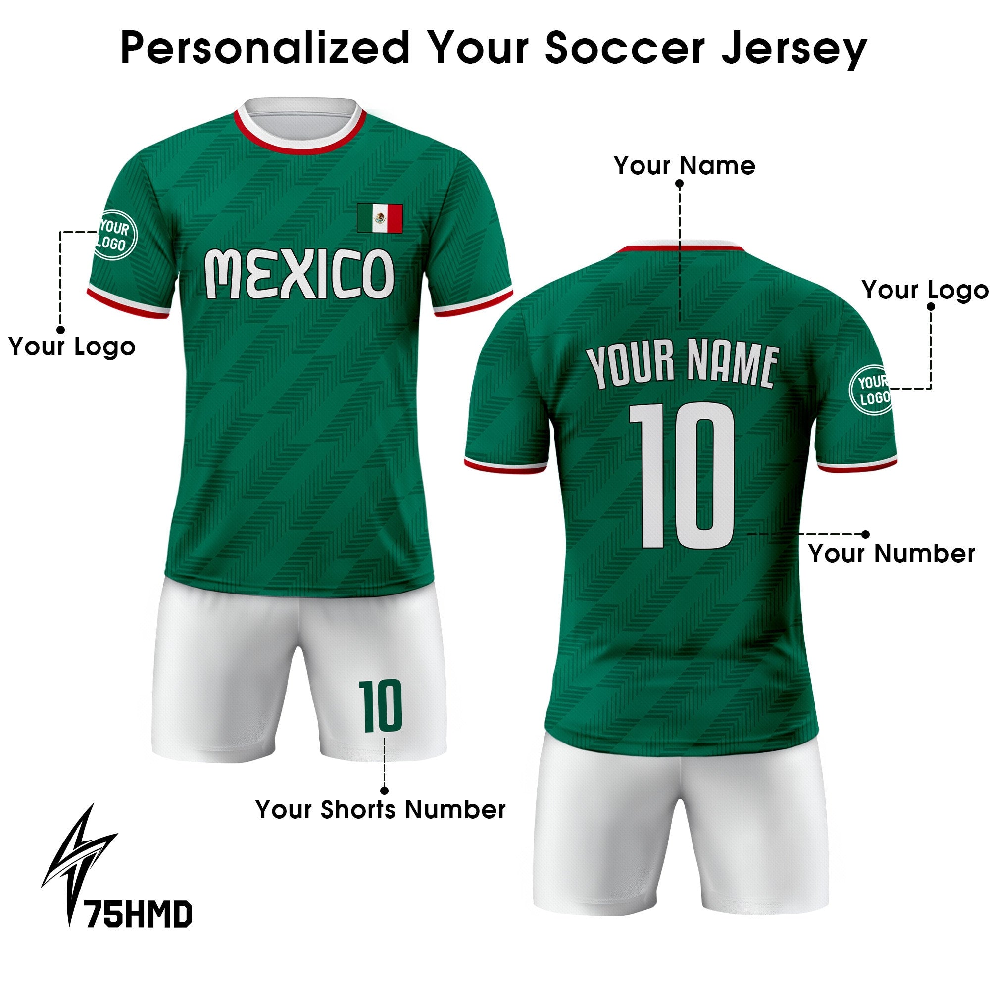 Custom Mexico Soccer Jersey for Men Women Youth Kid Uniform Shirt for Fans Player Personalized Name Number Logo National Soccer Jersey Shirt
