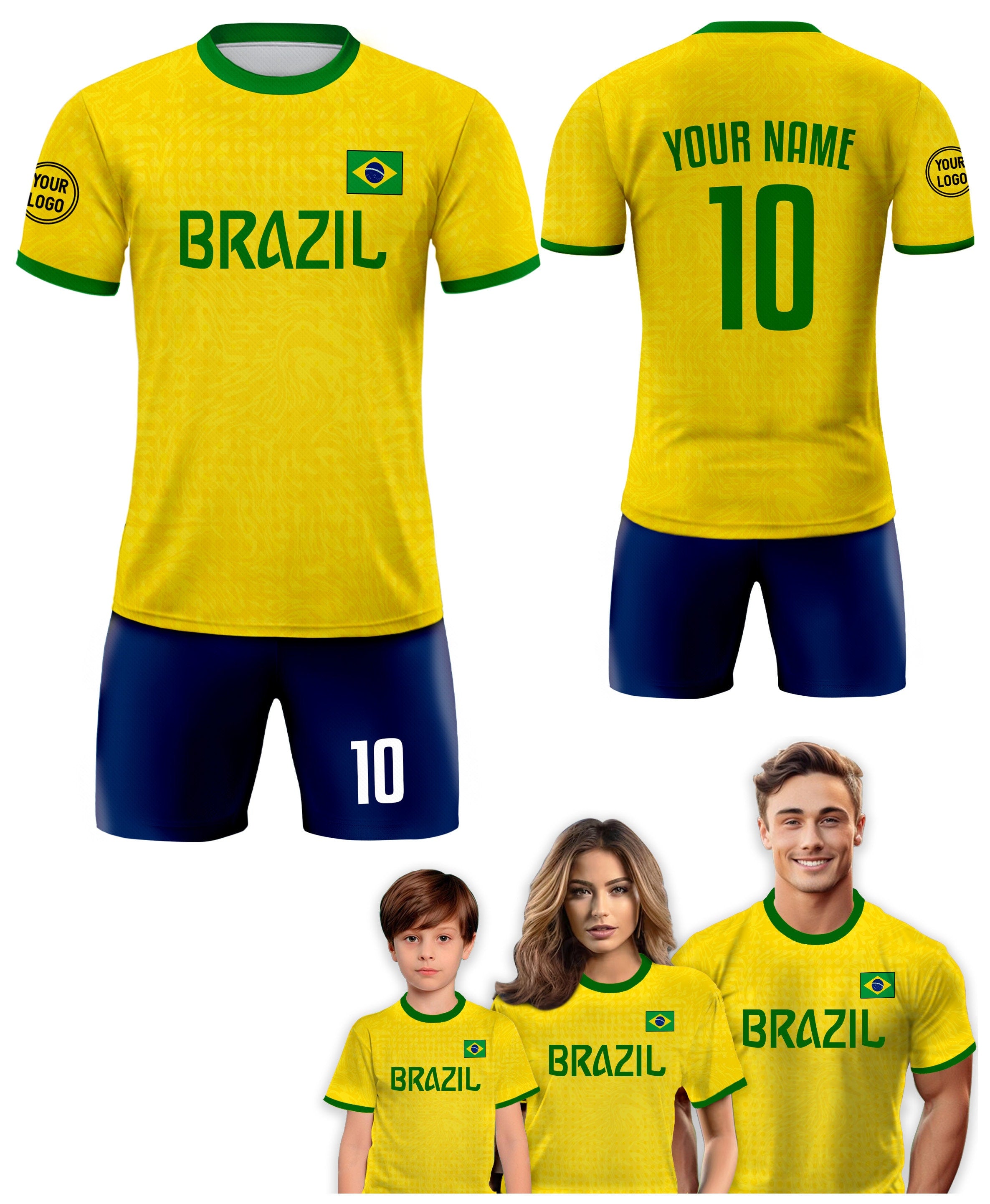 Custom Brazil Soccer Jersey for Men Women Youth Kid Uniform Shirt for Fans Player Personalized Name Number Logo National Soccer Jersey Shirt