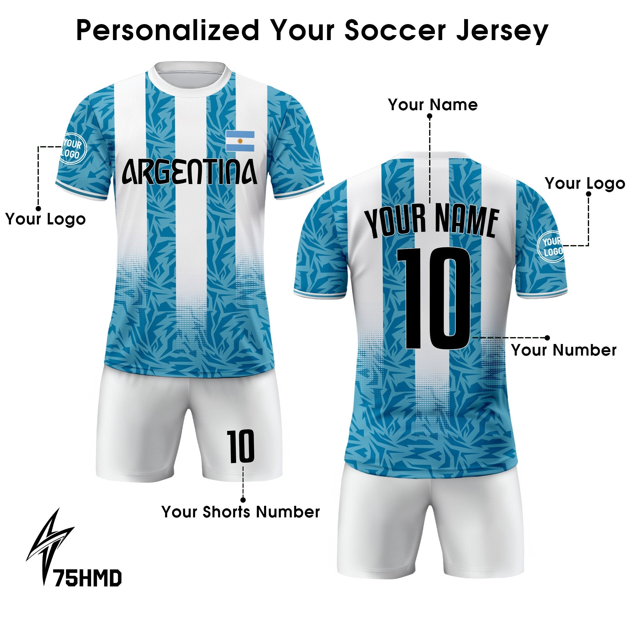 Custom Argentina Soccer Jersey for Men Women Youth Kid Uniform Shirt for Fans Player Personalized Name Number Logo National Soccer Jersey