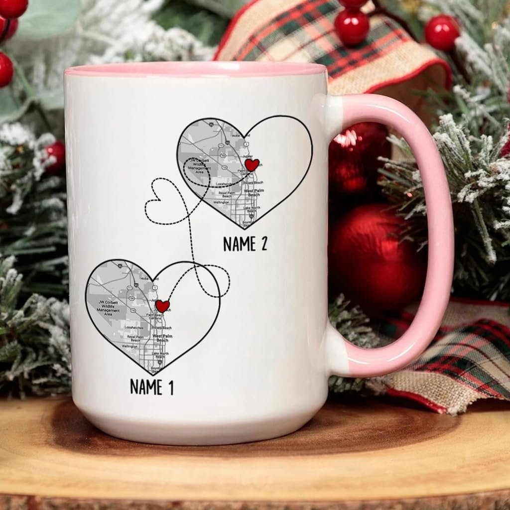 Long Distance Relationships Coffee Mugs with Custom Name City State Map, Distance Coffee Mugs 11oz 15oz, Moving Away Gifts for Friendship