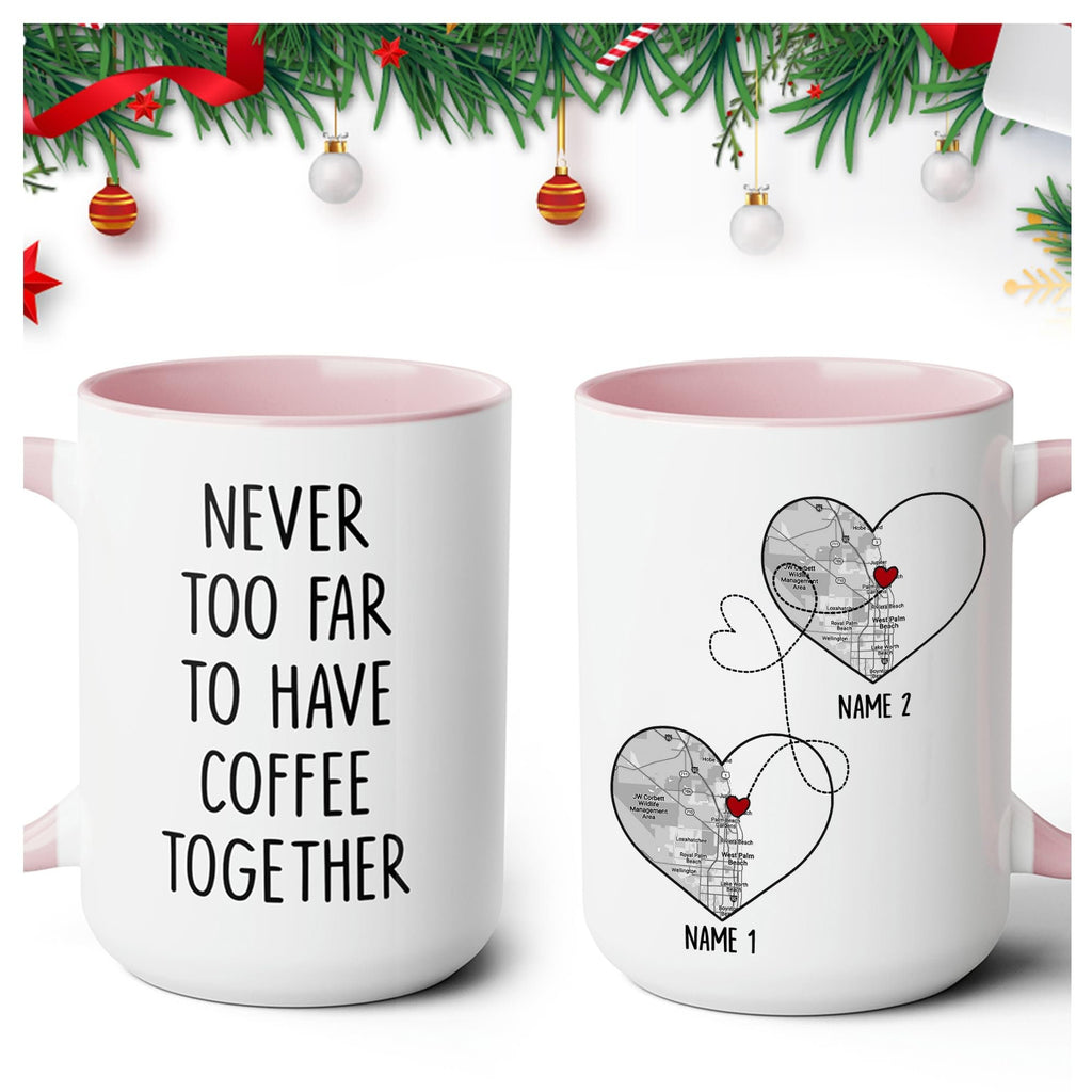 Long Distance Relationships Coffee Mugs with Custom Name City State Map, Distance Coffee Mugs 11oz 15oz, Moving Away Gifts for Friendship