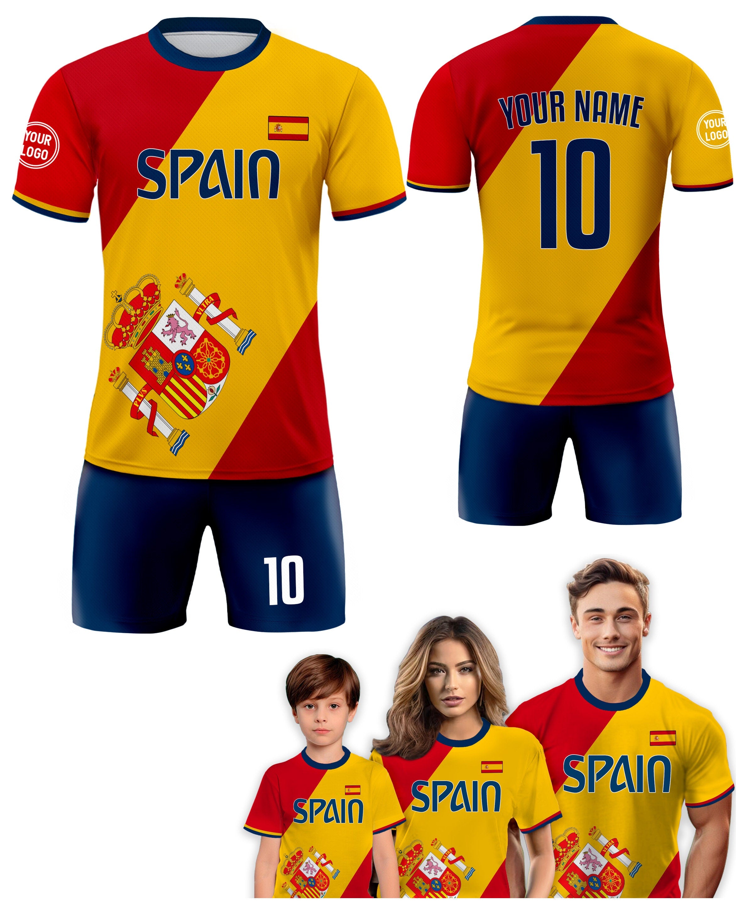 Custom Spain Soccer Jersey for Men Women Youth Kid Uniform Shirt for Fans Player Personalized Name Number Logo National Soccer Jersey