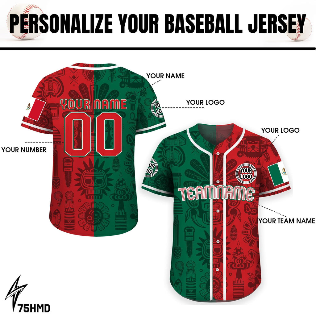 Personalization Mexico Baseball Jersey, Custom Name Mexican Split Jersey Shirt for Men Women Youth Kid, Game Day Outfit For Baseball Fans
