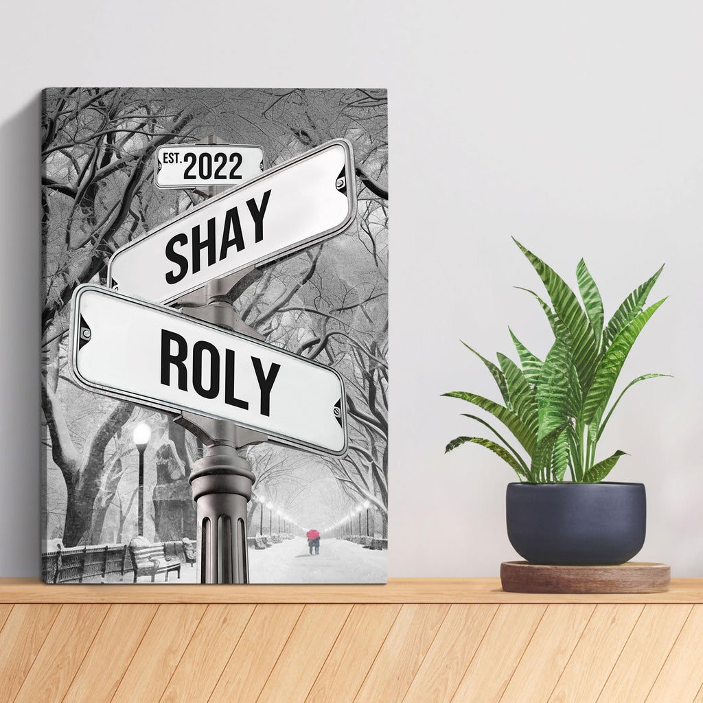 Personalized Canvas Crossroads Street Sign Gift For Couples, Custom Name And Date Street Sign Canvas, Custom Street Sign Poster Wedding gift