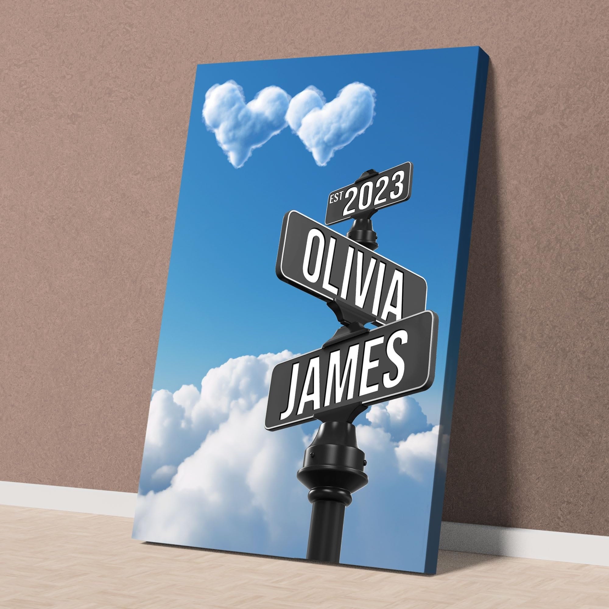 Custom Name and Date Vintage Street Sign Canvas Print And Poster Print, Personalized Name Intersection Sign Wall Art Gift For Couples