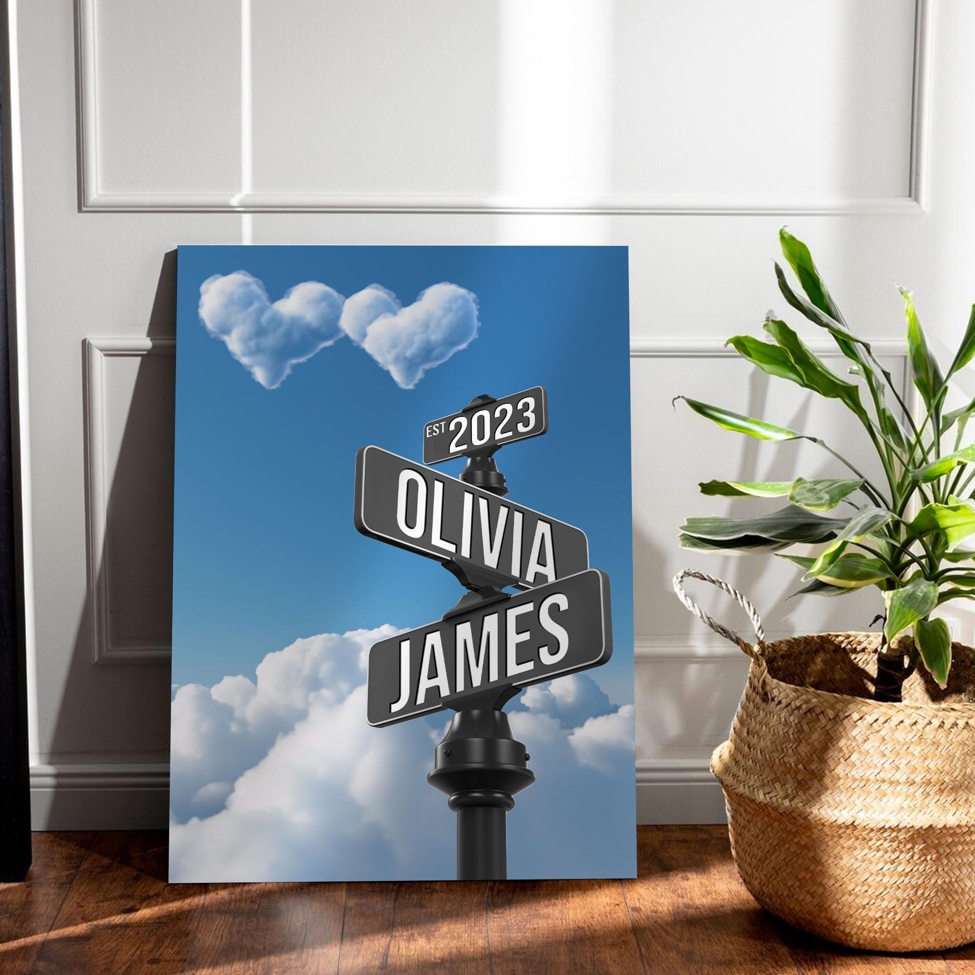 Custom Name and Date Vintage Street Sign Canvas Print And Poster Print, Personalized Name Intersection Sign Wall Art Gift For Couples
