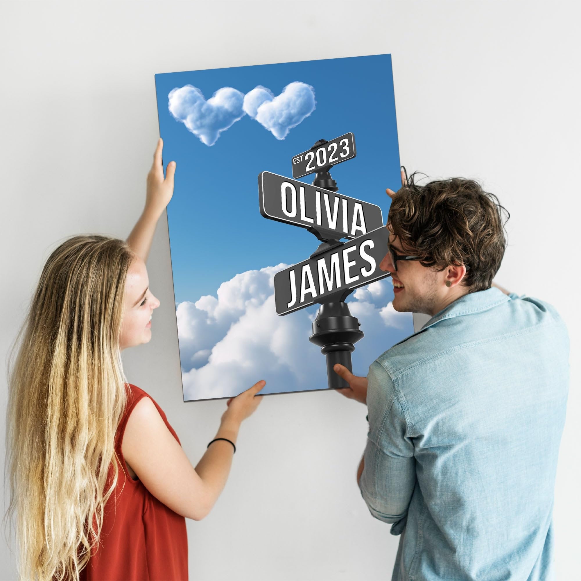 Custom Name and Date Vintage Street Sign Canvas Print And Poster Print, Personalized Name Intersection Sign Wall Art Gift For Couples