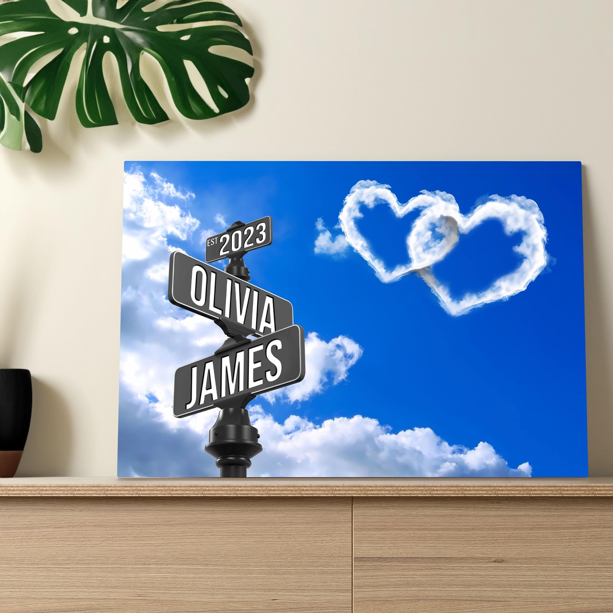 Personalized Vintage Street Sign Canvas with Couple Names, Custom Name and Date Street Sign Gift, Wedding Custom Gift for Him for Her