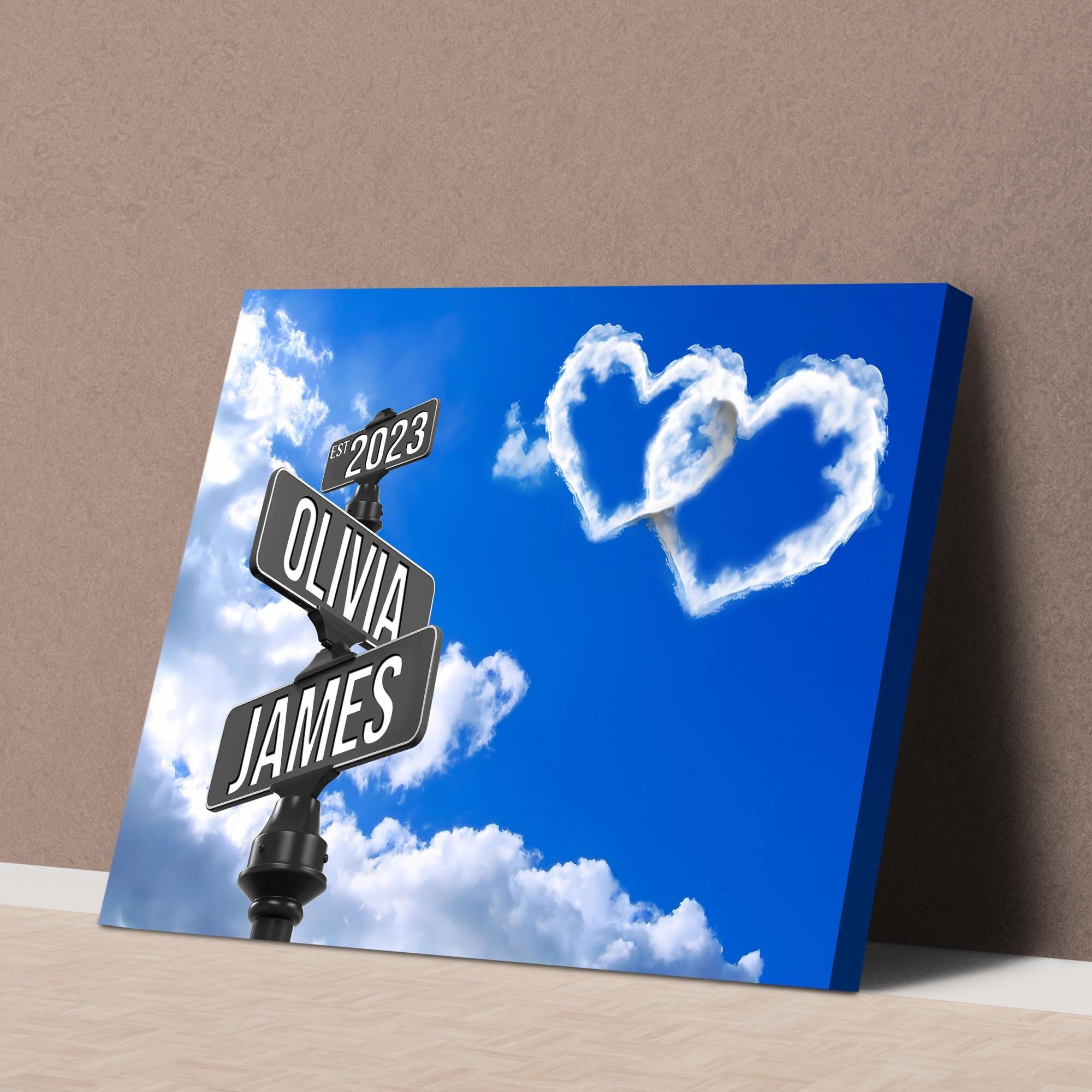 Personalized Vintage Street Sign Canvas with Couple Names, Custom Name and Date Street Sign Gift, Wedding Custom Gift for Him for Her