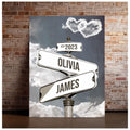 Personalized Name Vintage Street Sign Canvas, Custom Name Date Crossroads Street Sign Wedding Wall Art Ideal Gift For Couples Anniversary