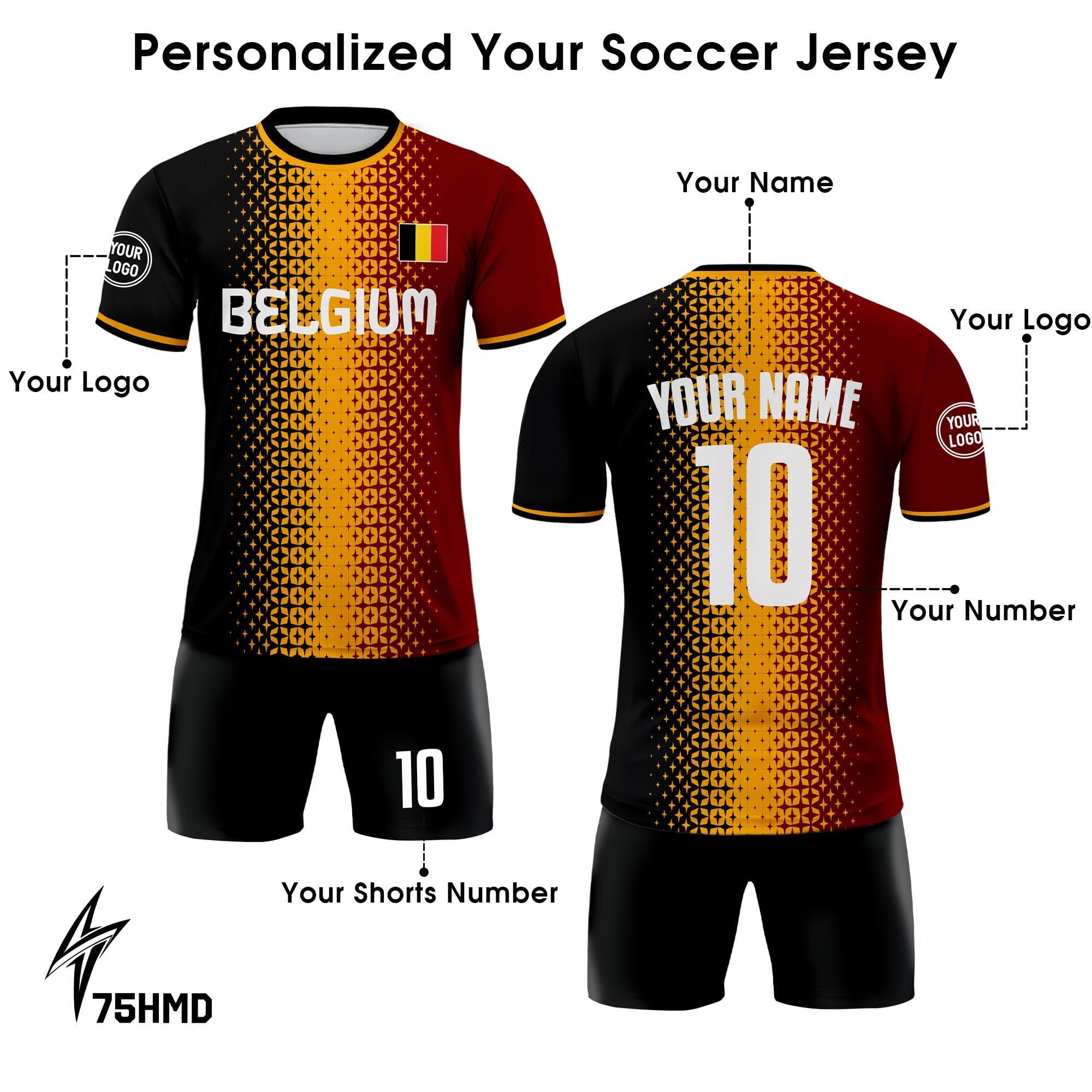 Custom Belgium Soccer Jersey for Men Women Youth Kid Uniform Shirt for Fans Player, Personalized Name Number Belgium National Soccer Jersey
