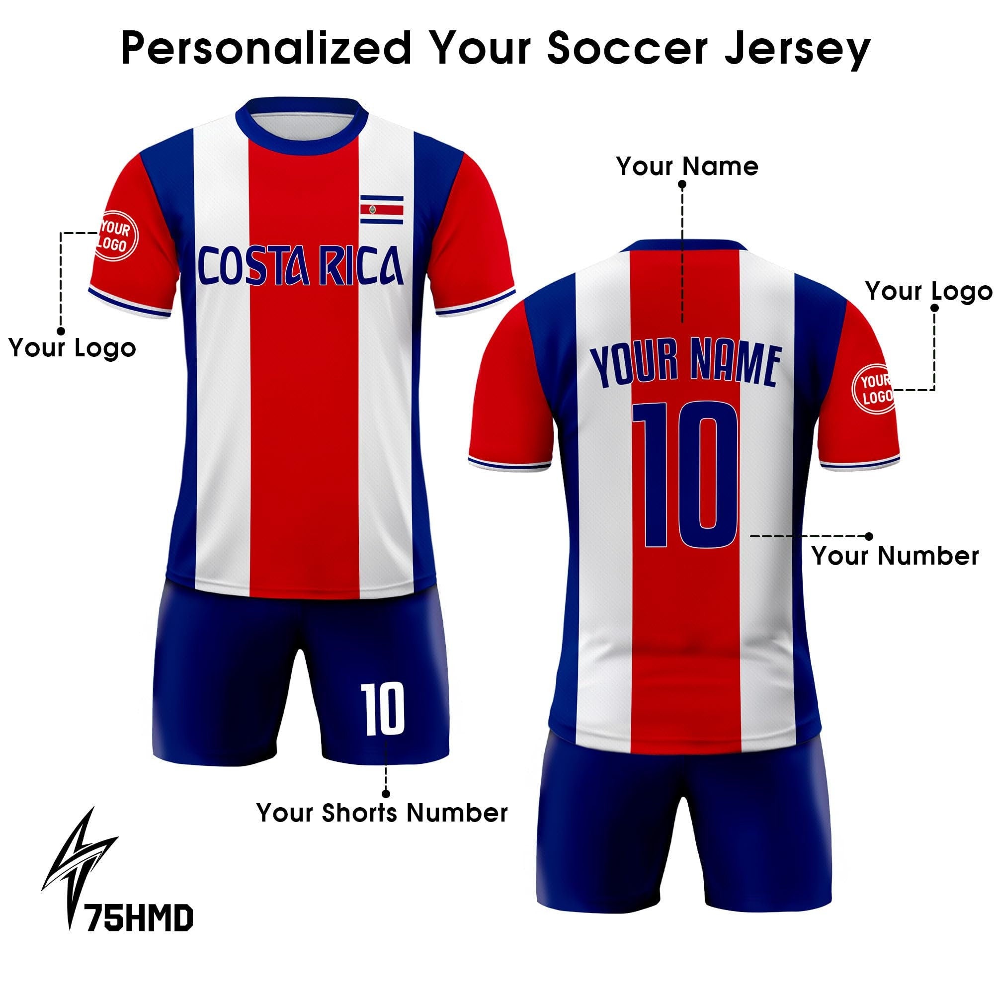 Custom Costa Rica Soccer Jersey for Men Women Youth Kid Uniform Shirt for Fans Player, Personalized Name Number National Soccer Jersey