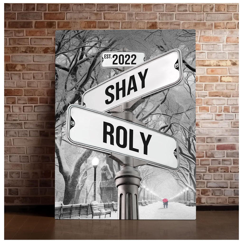 Personalized Canvas Crossroads Street Sign Gift For Couples, Custom Name And Date Street Sign Canvas, Custom Street Sign Poster Wedding gift