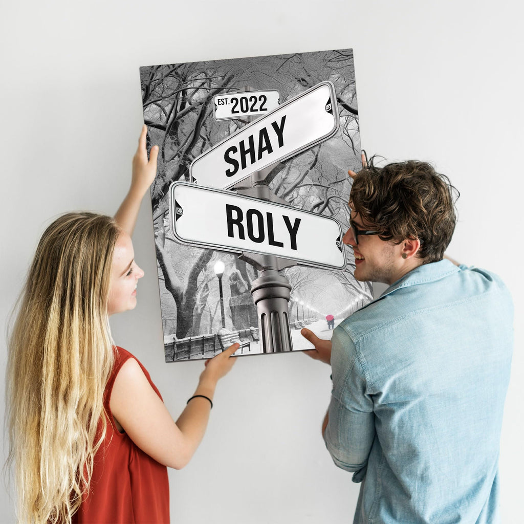 Personalized Canvas Crossroads Street Sign Gift For Couples, Custom Name And Date Street Sign Canvas, Custom Street Sign Poster Wedding gift
