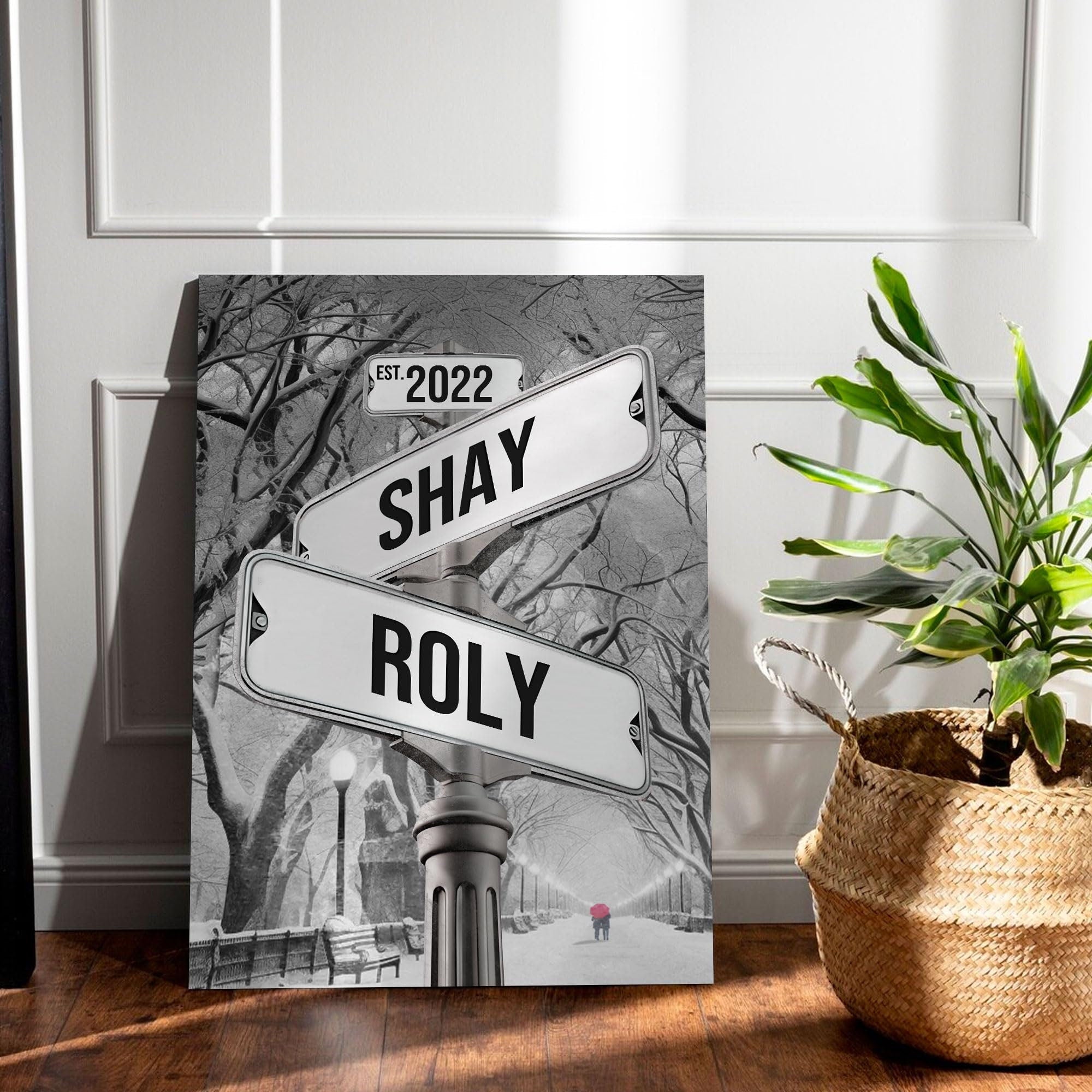 Personalized Canvas Crossroads Street Sign Gift For Couples, Custom Name And Date Street Sign Canvas, Custom Street Sign Poster Wedding gift