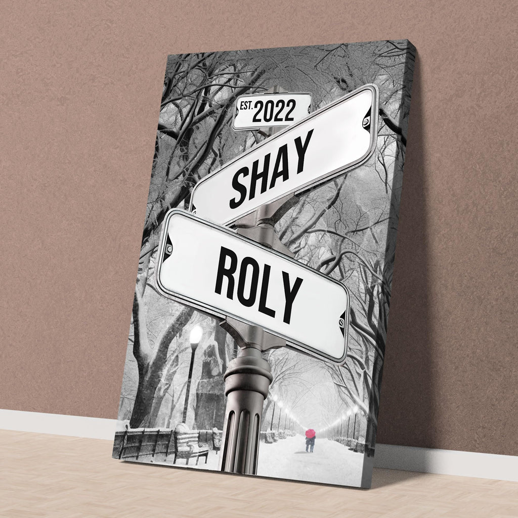 Personalized Canvas Crossroads Street Sign Gift For Couples, Custom Name And Date Street Sign Canvas, Custom Street Sign Poster Wedding gift