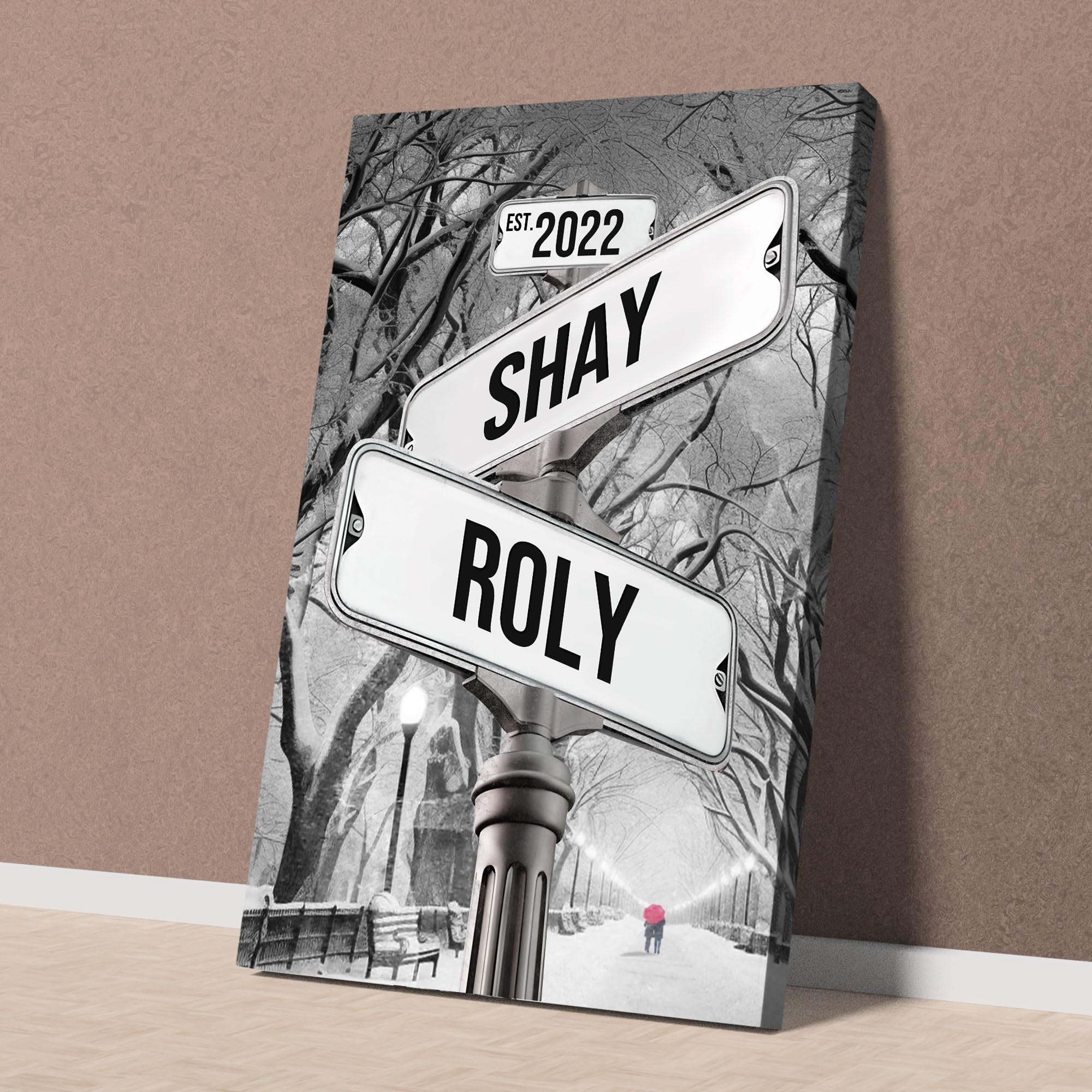 Personalized Canvas Crossroads Street Sign Gift For Couples, Custom Name And Date Street Sign Canvas, Custom Street Sign Poster Wedding gift