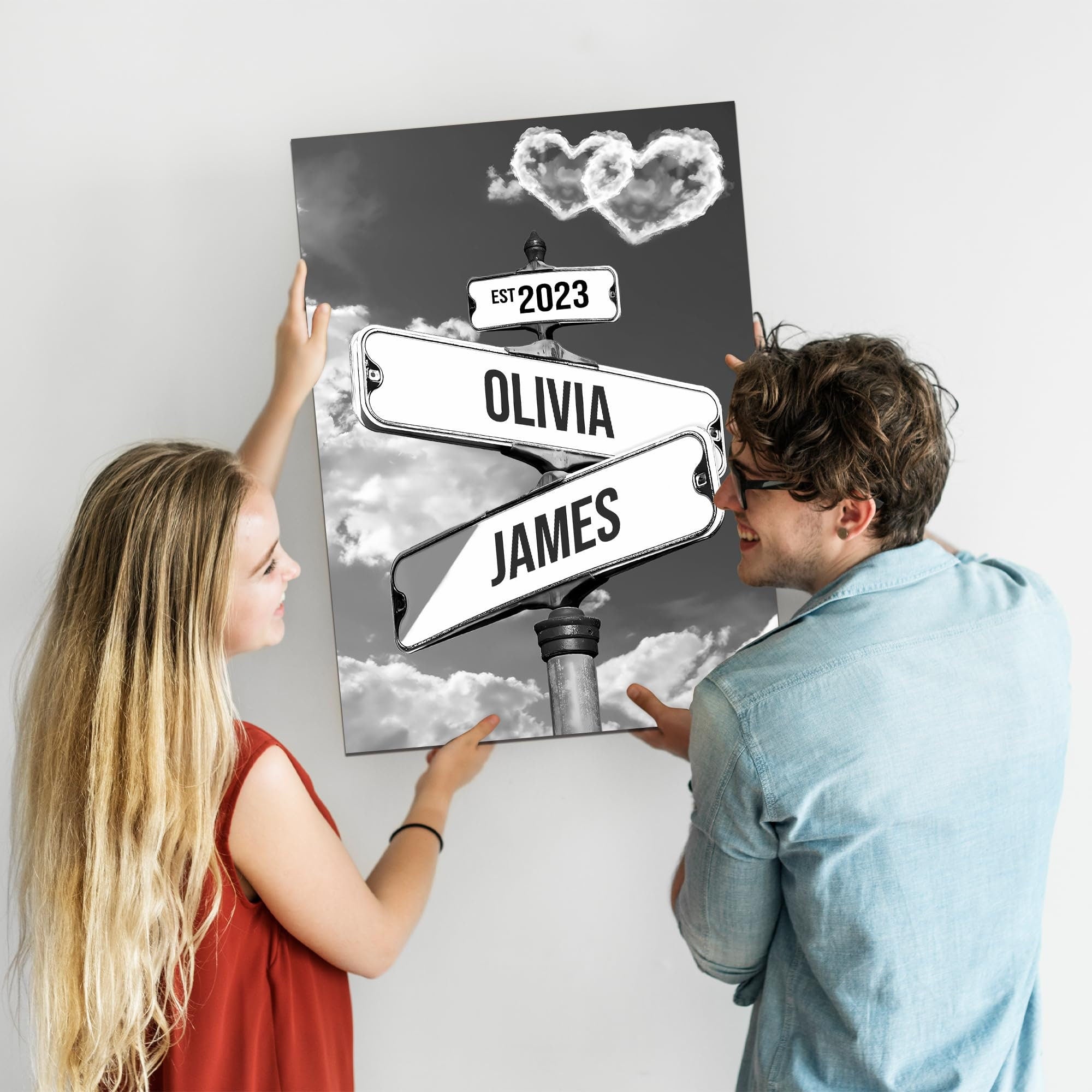 Personalized Canvas Vintage Street Sign For Couples, Custom Name And Date Street Sign Canvas Print, Crossroads Street Sign Gift For Couples
