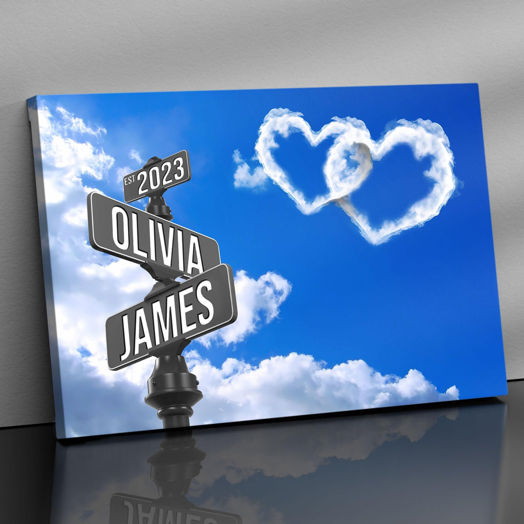 Personalized Vintage Street Sign Canvas with Couple Names, Custom Name and Date Street Sign Gift, Wedding Custom Gift for Him for Her