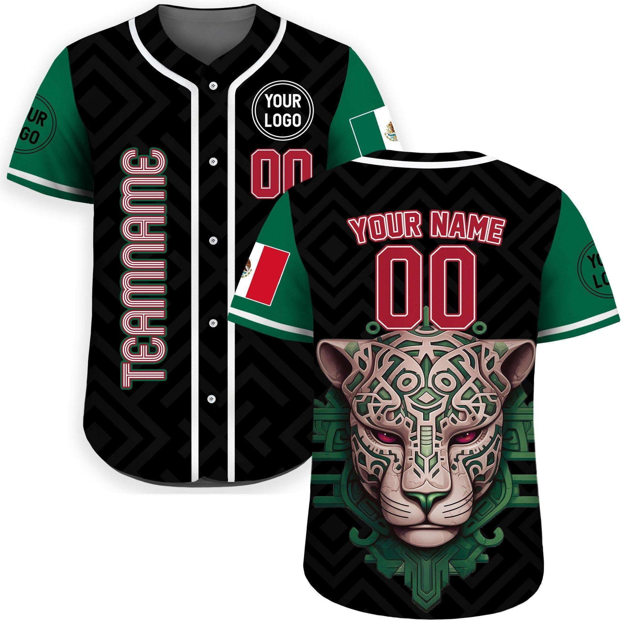 Personalization Mexico Baseball Jersey for Men Women Youth Kid, Custom Team Name, Name, Number Mexican Leopard Jersey Shirt with Mexico Flag