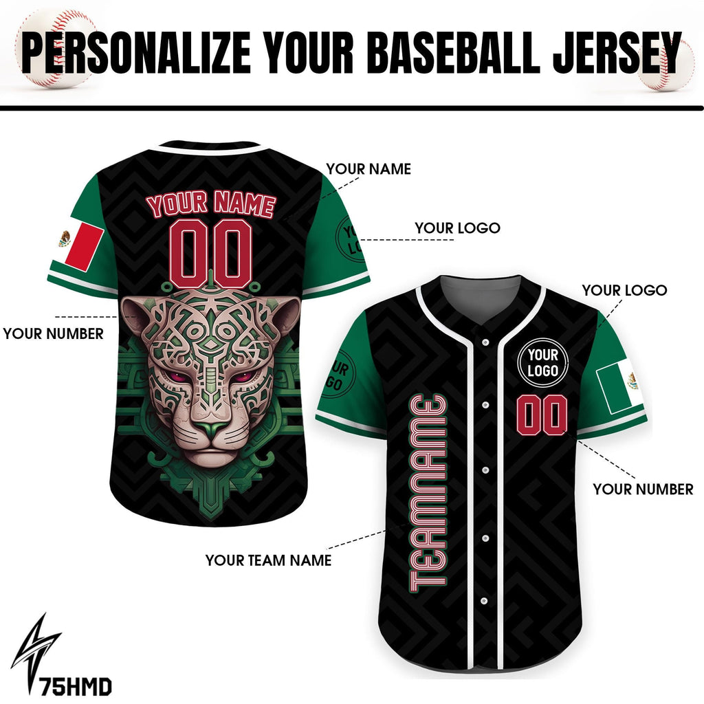 Personalization Mexico Baseball Jersey for Men Women Youth Kid, Custom Team Name, Name, Number Mexican Leopard Jersey Shirt with Mexico Flag