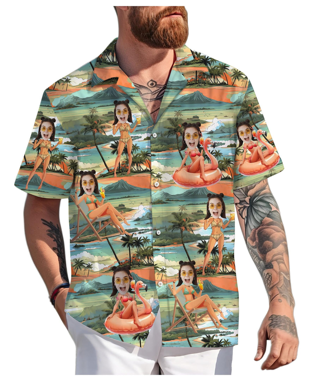 Custom Hawaiian Shirt with Face for Men Women, Personalized Hawaiian Gifts for Girlfriend Boyfriend Couple, Tropical Beach Button Down Shirt