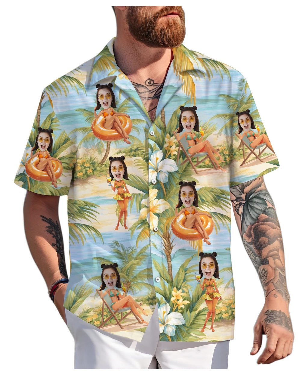 Custom Hawaiian Shirt with Face for Men Women, Personalized Hawaiian Gifts for Girlfriend Boyfriend Couple, Tropical Beach Button Down Shirt
