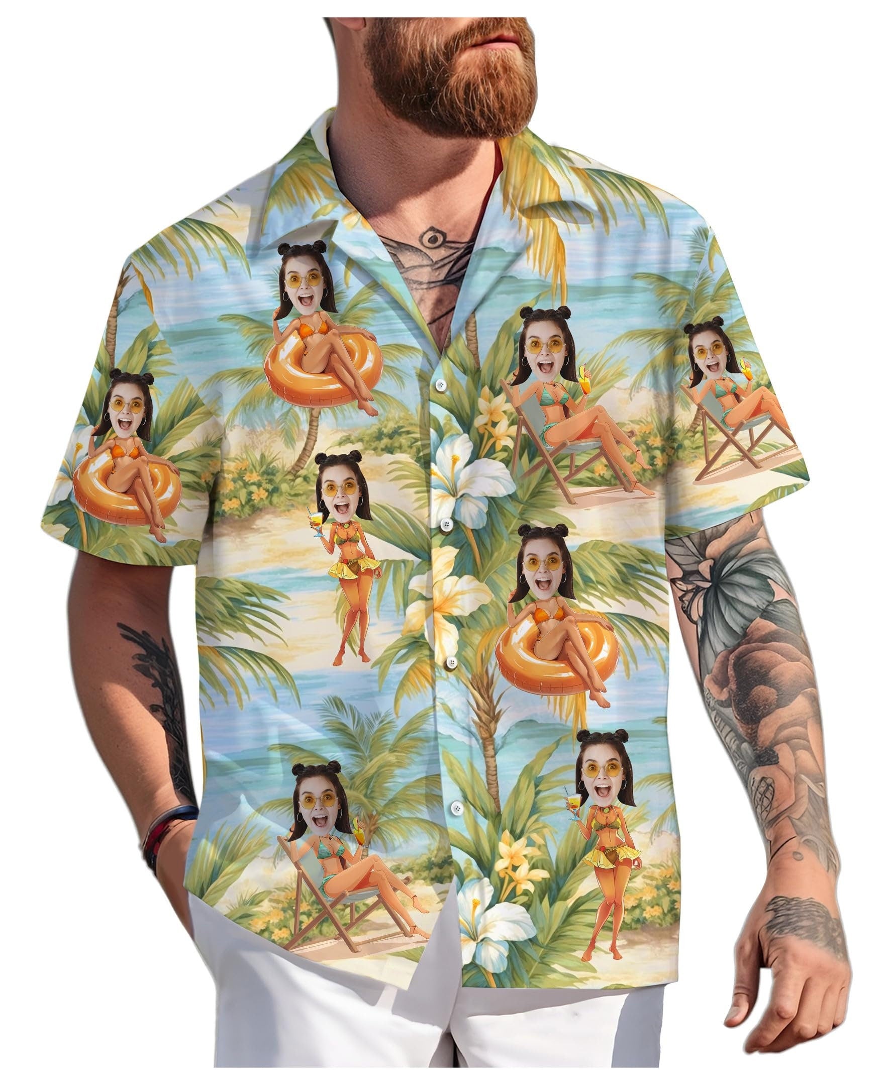 Custom Hawaiian Shirt with Face for Men Women, Personalized Hawaiian Gifts for Girlfriend Boyfriend Couple, Tropical Beach Button Down Shirt