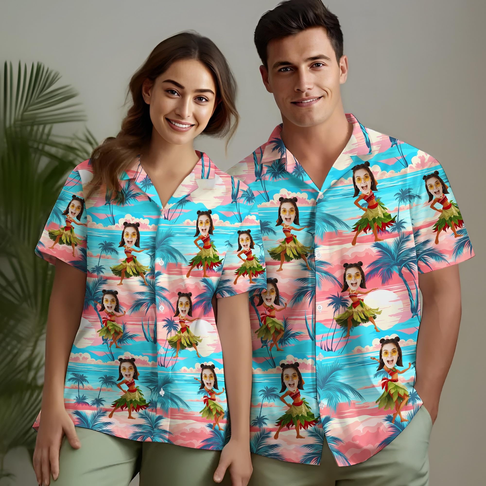 Custom Hawaiian Shirt with Face for Men Women, Personalized Hawaiian Gifts for Girlfriend Boyfriend Couple, Tropical Beach Button Down Shirt