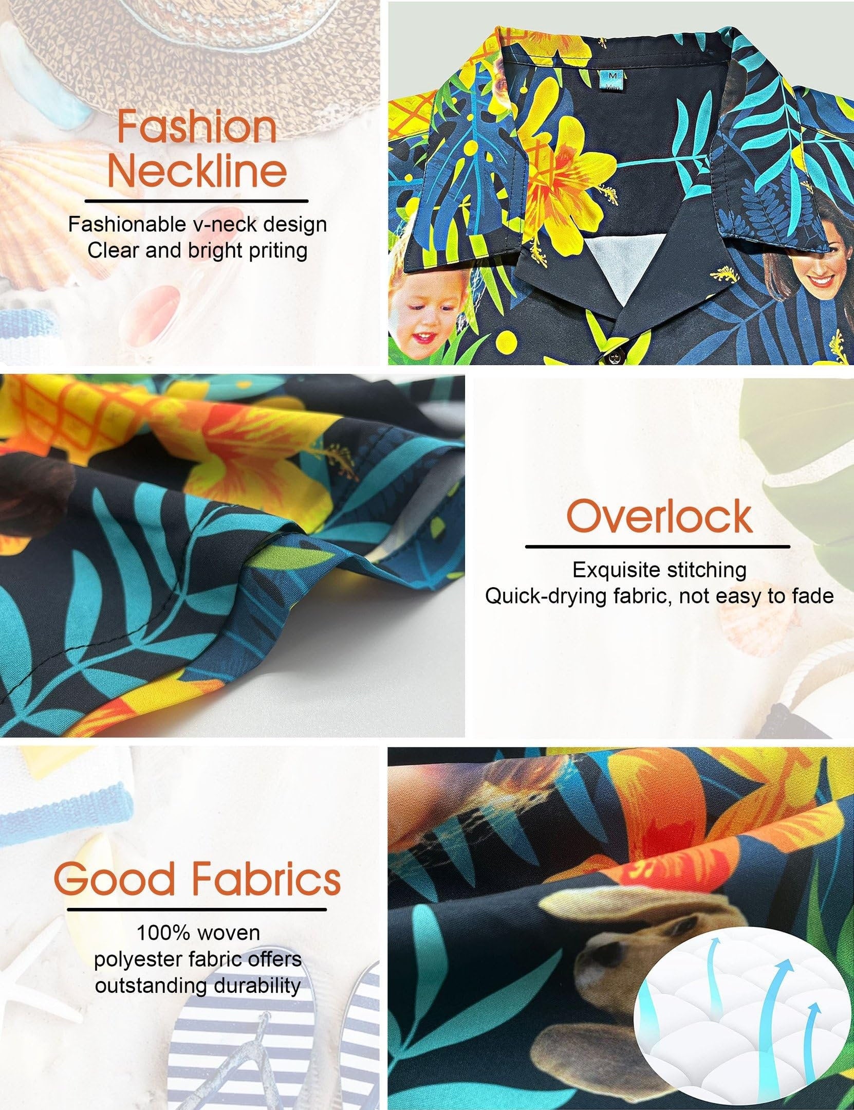 Hawaiian Shirt with Custom Face for Men Women Youth Kid Personalized Hawaiian Gift for Girlfriend Boyfriend Tropical Beach Button Down Shirt