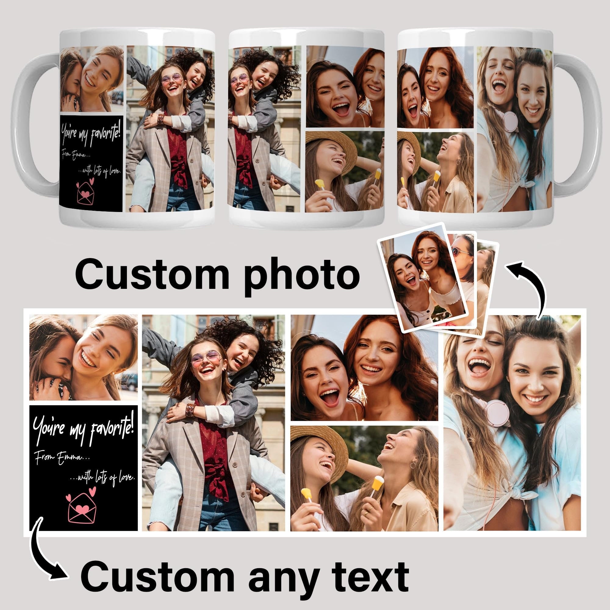 Custom Mug with Photo Text for Best Friend Sister Mom , Personalized Mug with Picture, 11oz 15oz Ideal Mug Gift, Cute Coffee Mugs for Women