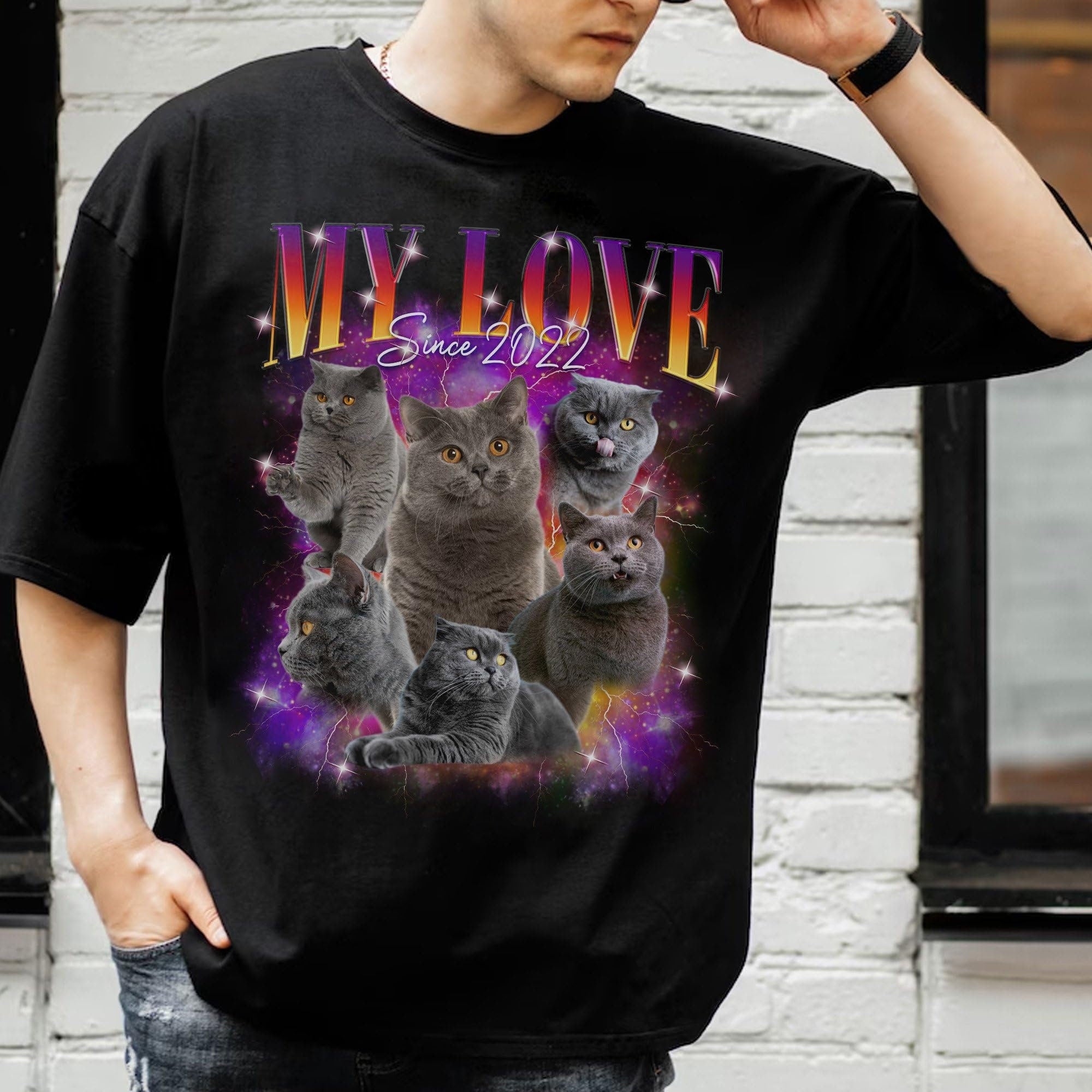 Custom Cat Face Shirt, Custom Your Pet Photo Vintage Graphic Shirts, Personalize Bootleg Retro 90's Tee Gift For Her, Pet Lover Shirt