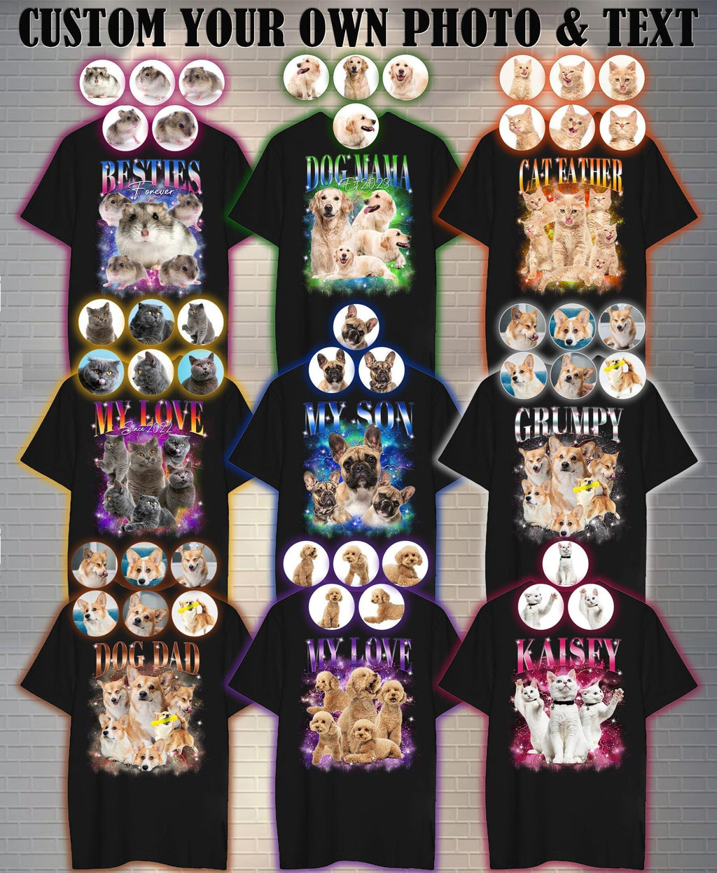 Custom Cat Face Shirt, Custom Your Pet Photo Vintage Graphic Shirts, Personalize Bootleg Retro 90's Tee Gift For Her, Pet Lover Shirt