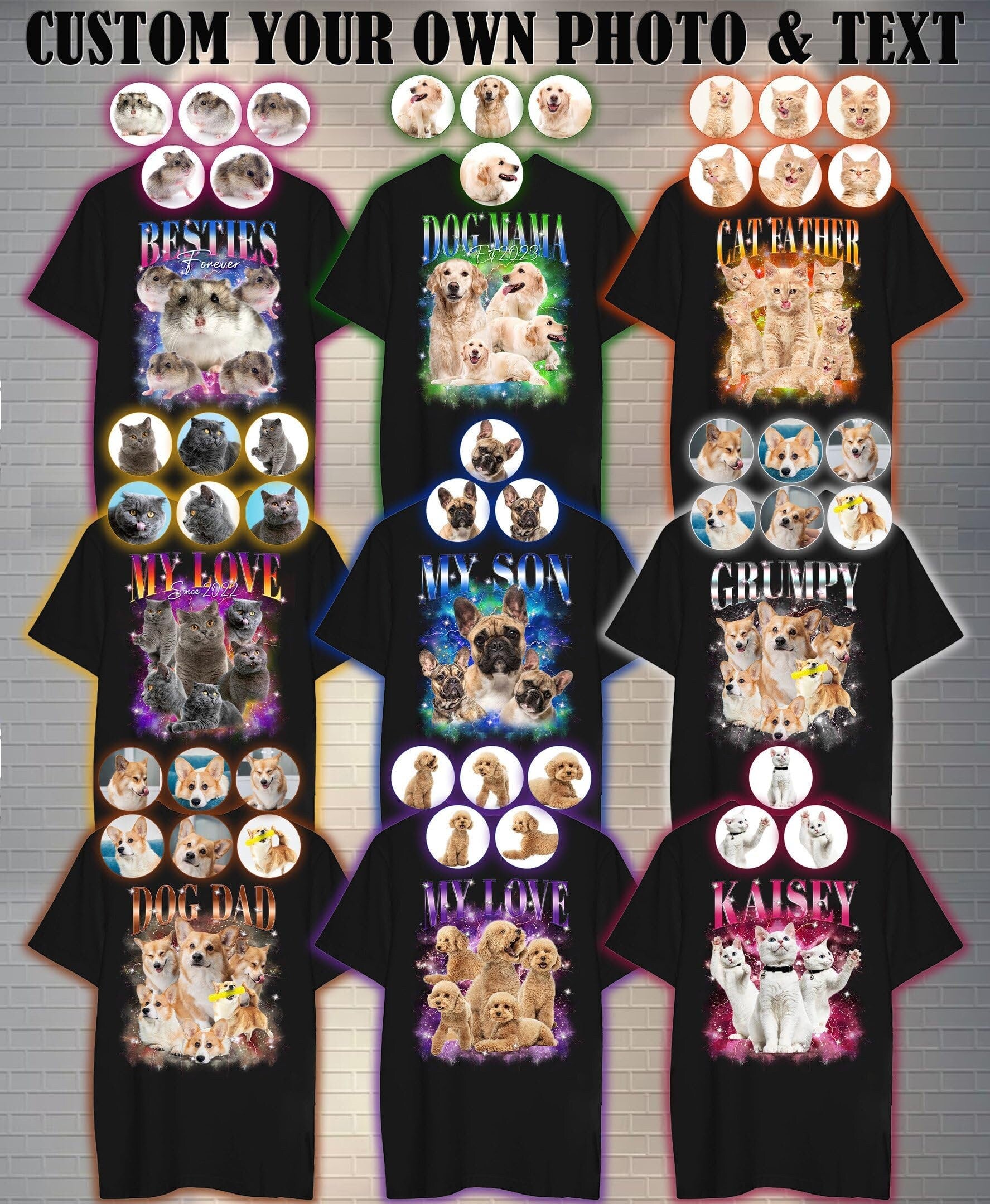 Custom Cat Face Shirt, Custom Your Pet Photo Vintage Graphic Shirts, Personalize Bootleg Retro 90's Tee Gift For Her, Pet Lover Shirt