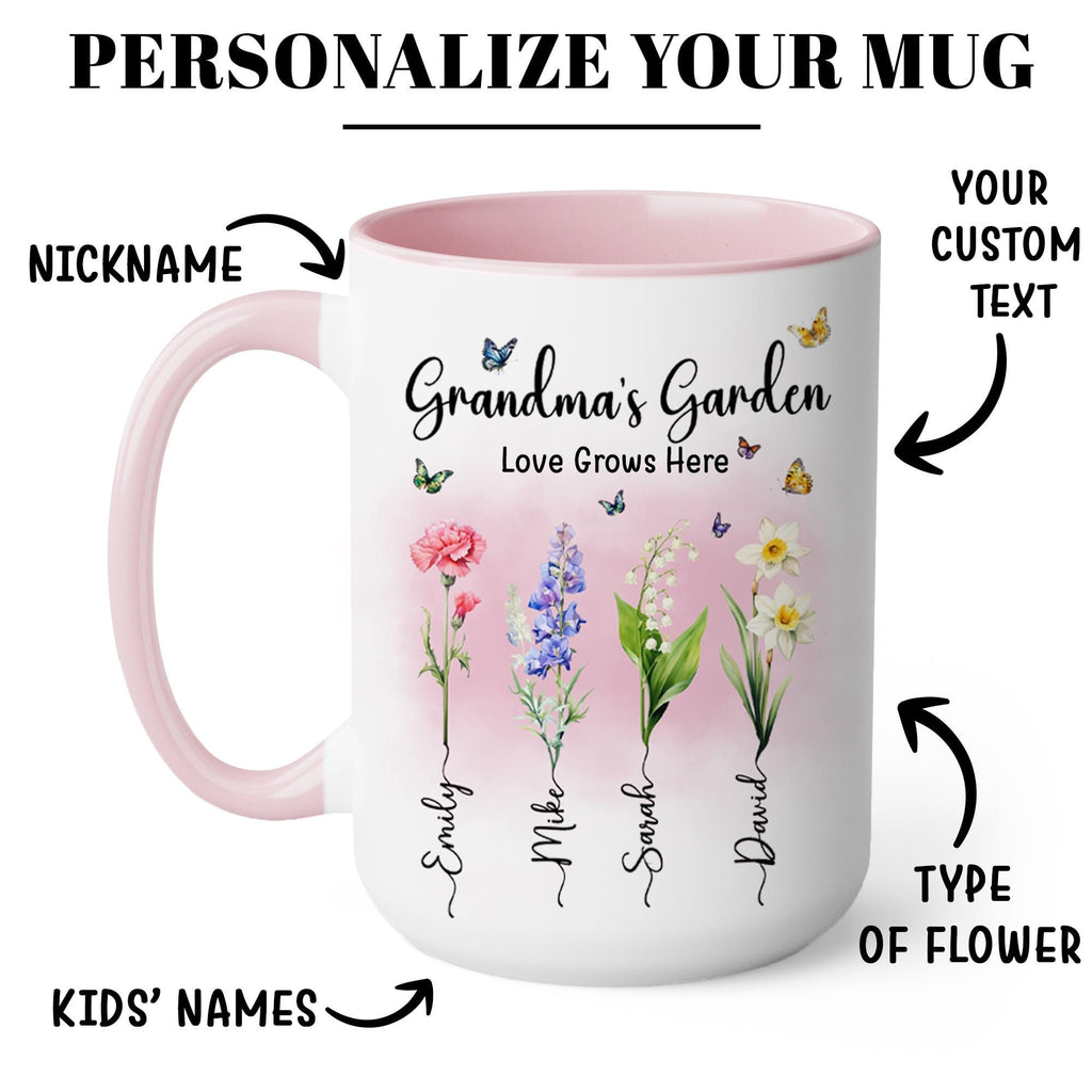 Personalized Grandma Mug with Custom Kid Names and Text, Custom Grandma's Garden Mug, Grandmas Garden With Grandkids Name, Mother's Day Gift