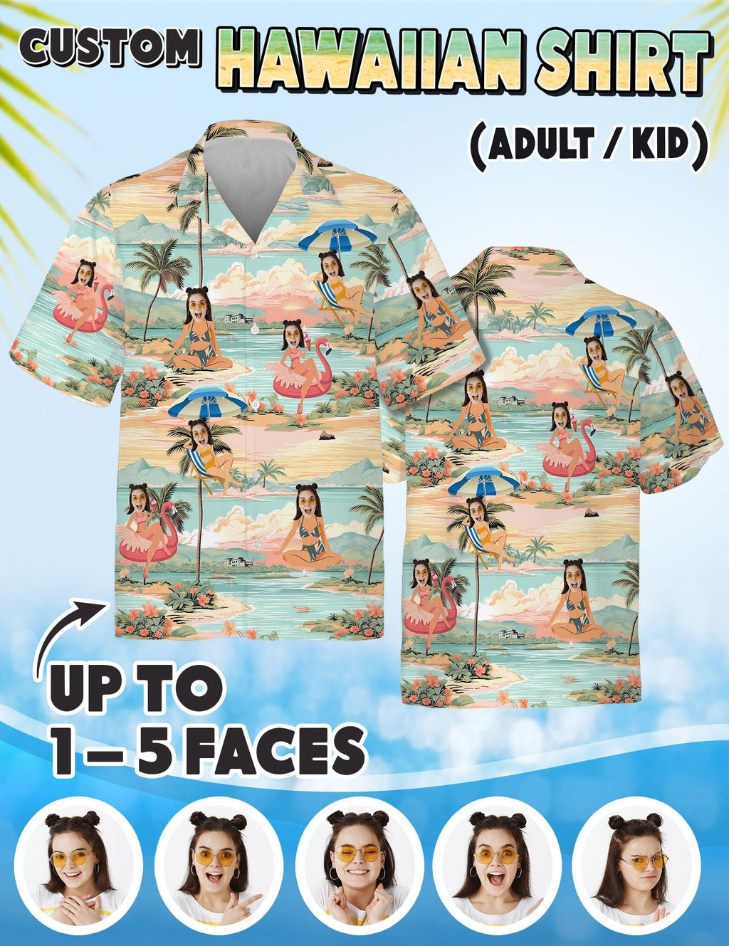 Custom Hawaiian Shirt with Face for Men Women, Personalized Hawaiian Gifts for Girlfriend Boyfriend Couple, Tropical Beach Button Down Shirt
