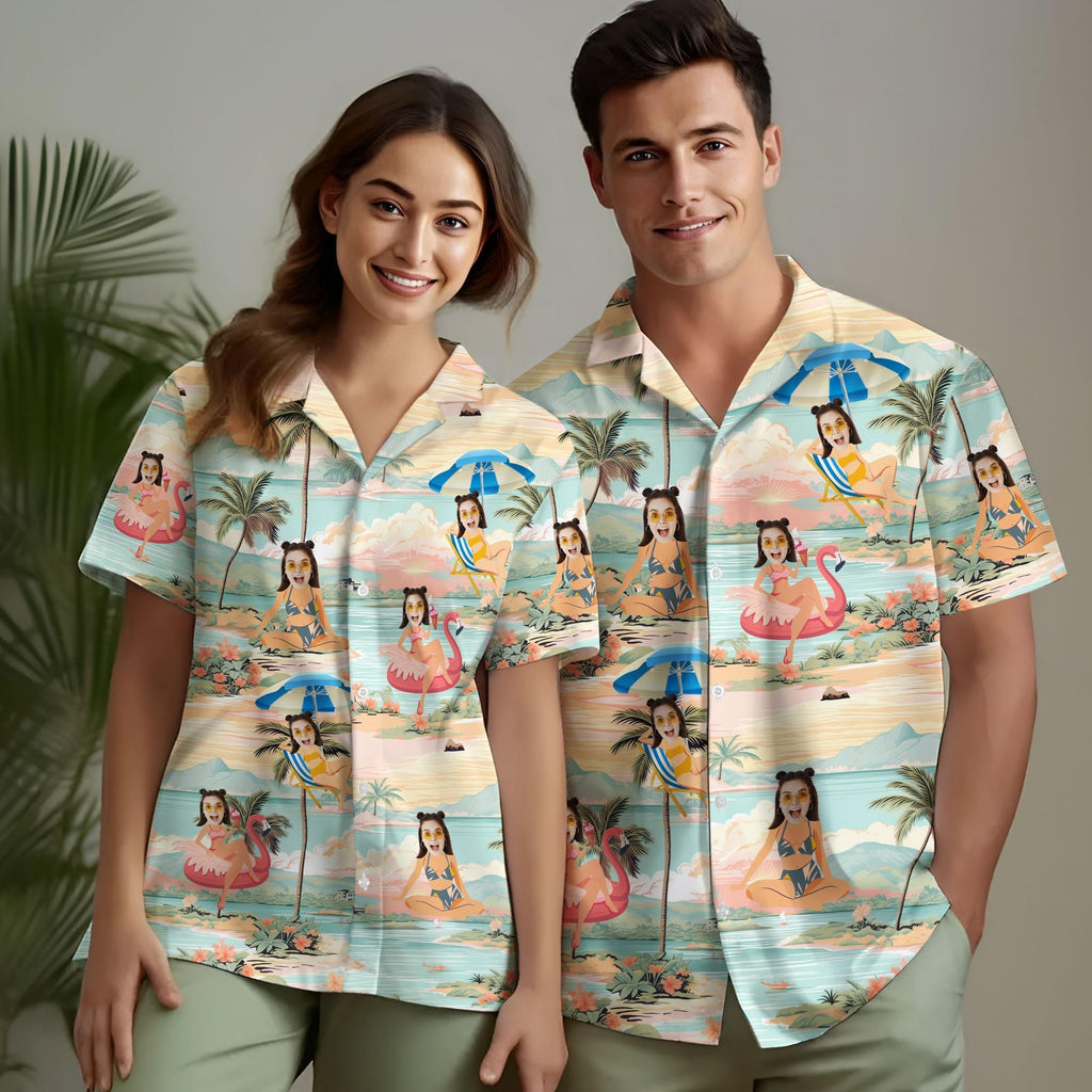 Custom Hawaiian Shirt with Face for Men Women, Personalized Hawaiian Gifts for Girlfriend Boyfriend Couple, Tropical Beach Button Down Shirt