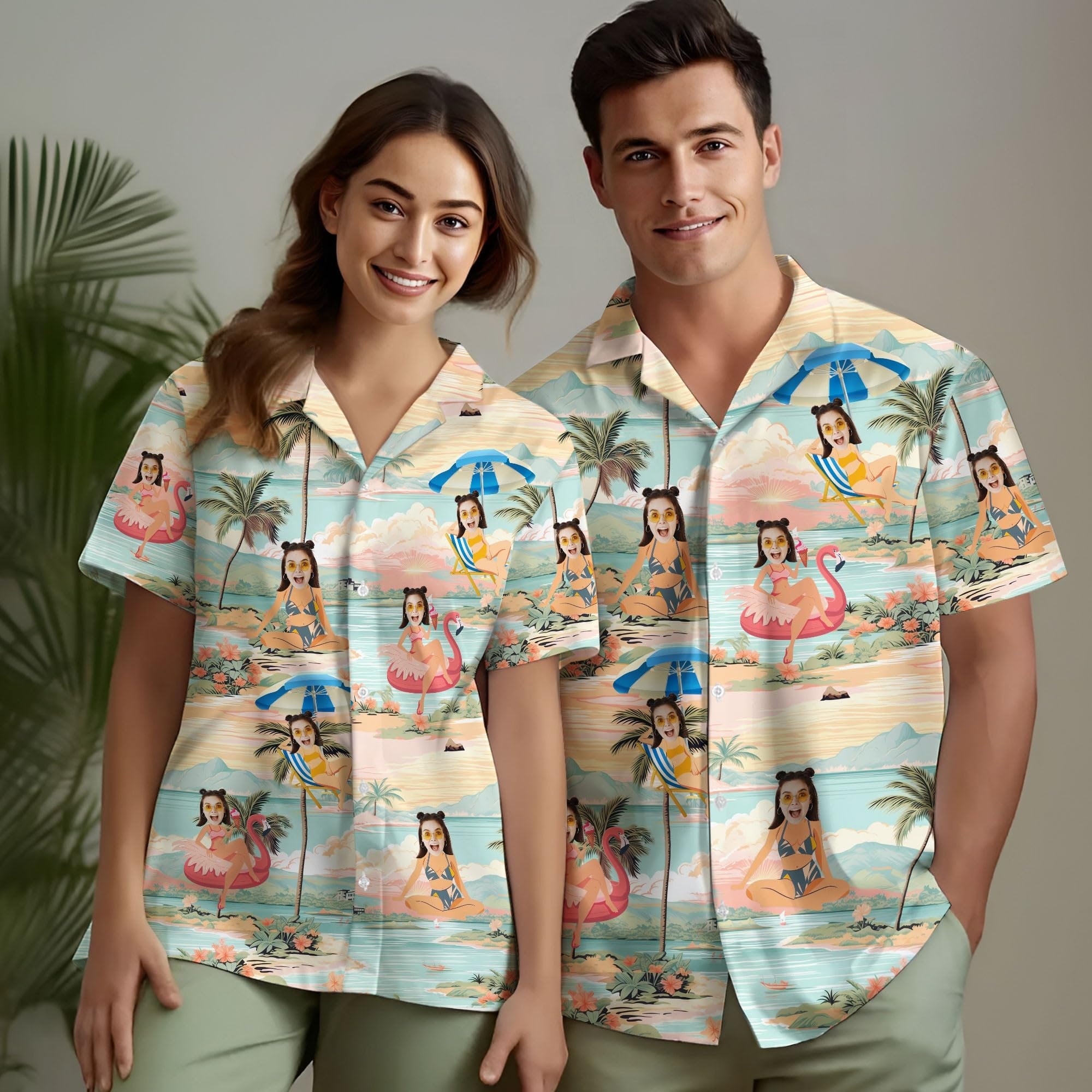 Custom Hawaiian Shirt with Face for Men Women, Personalized Hawaiian Gifts for Girlfriend Boyfriend Couple, Tropical Beach Button Down Shirt