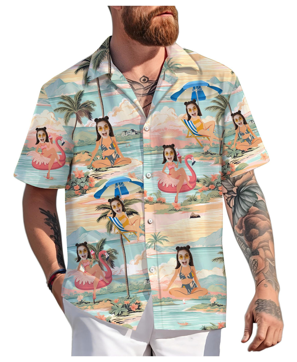 Custom Hawaiian Shirt with Face for Men Women, Personalized Hawaiian Gifts for Girlfriend Boyfriend Couple, Tropical Beach Button Down Shirt