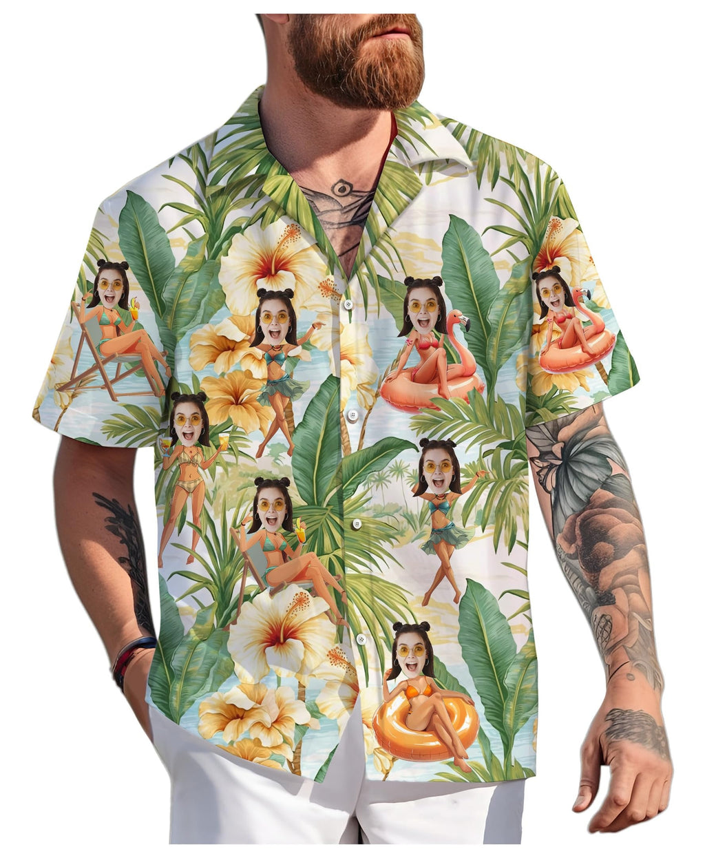 Custom Hawaiian Shirt with Face for Men Women, Personalized Hawaiian Gifts for Girlfriend Boyfriend Couple, Tropical Beach Button Down Shirt