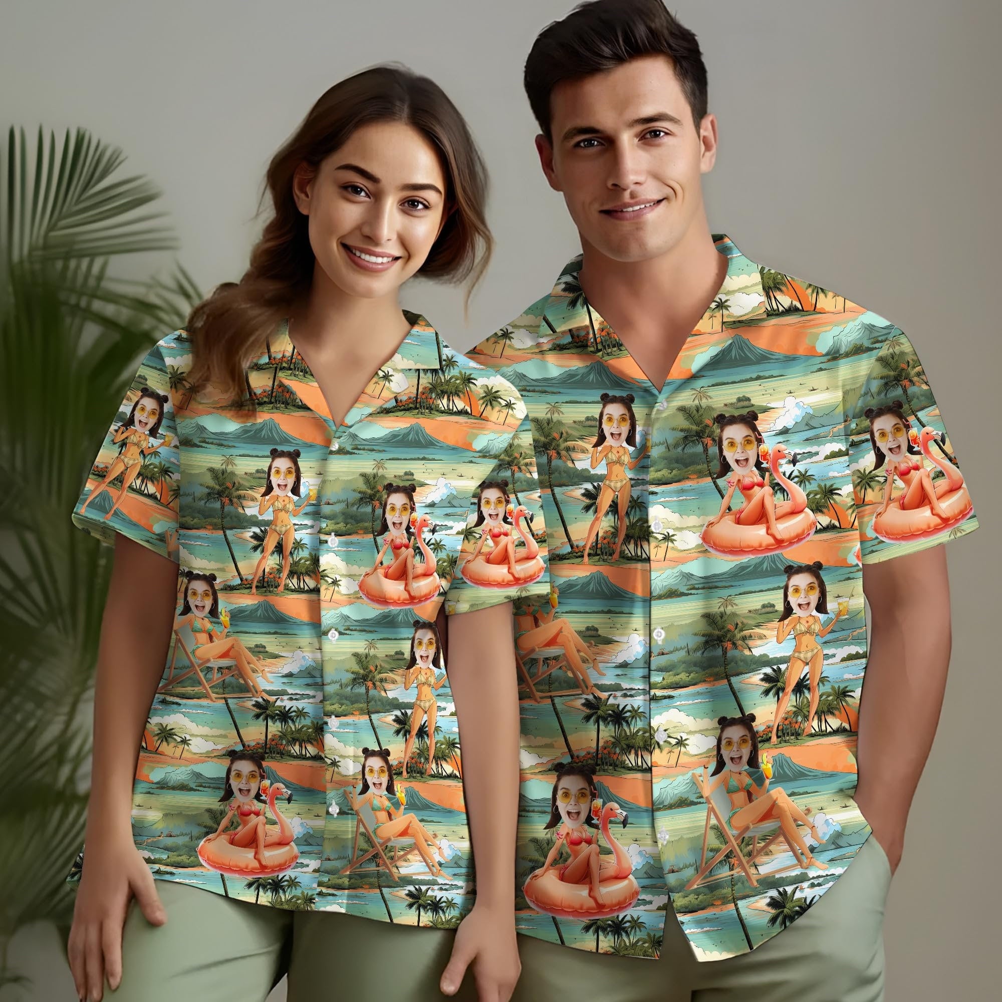 Custom Hawaiian Shirt with Face for Men Women, Personalized Hawaiian Gifts for Girlfriend Boyfriend Couple, Tropical Beach Button Down Shirt