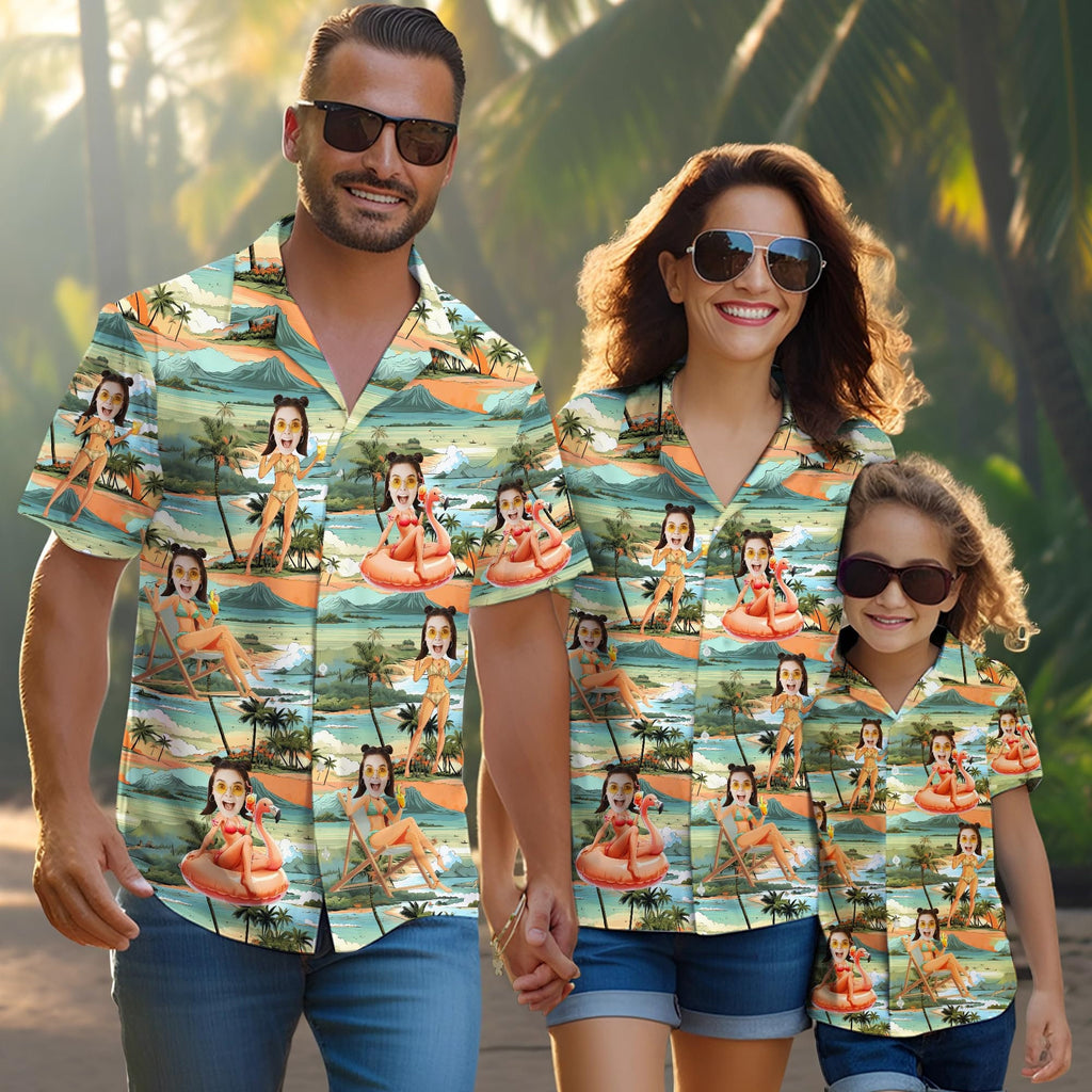 Custom Hawaiian Shirt with Face for Men Women, Personalized Hawaiian Gifts for Girlfriend Boyfriend Couple, Tropical Beach Button Down Shirt