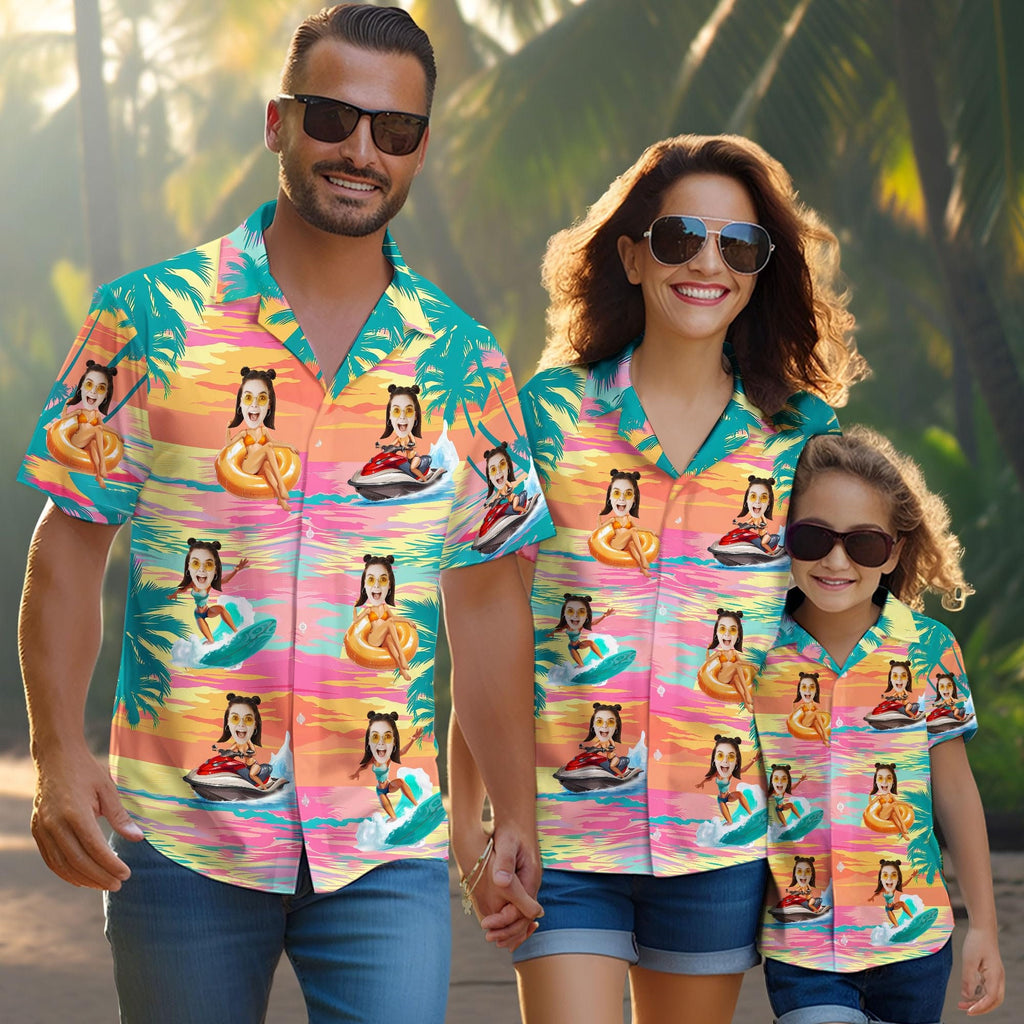 Custom Hawaiian Shirt with Face for Men Women, Personalized Hawaiian Gifts for Girlfriend Boyfriend Couple, Tropical Beach Button Down Shirt