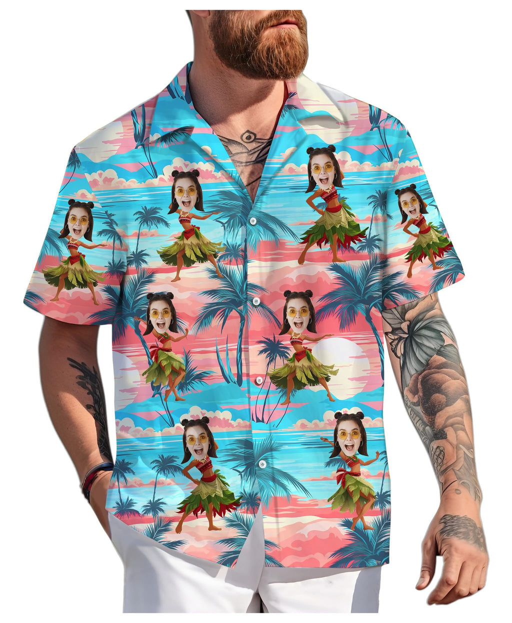 Custom Hawaiian Shirt with Face for Men Women, Personalized Hawaiian Gifts for Girlfriend Boyfriend Couple, Tropical Beach Button Down Shirt