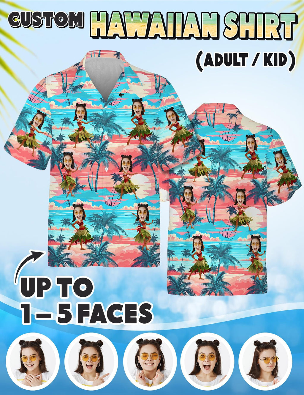 Custom Hawaiian Shirt with Face for Men Women, Personalized Hawaiian Gifts for Girlfriend Boyfriend Couple, Tropical Beach Button Down Shirt