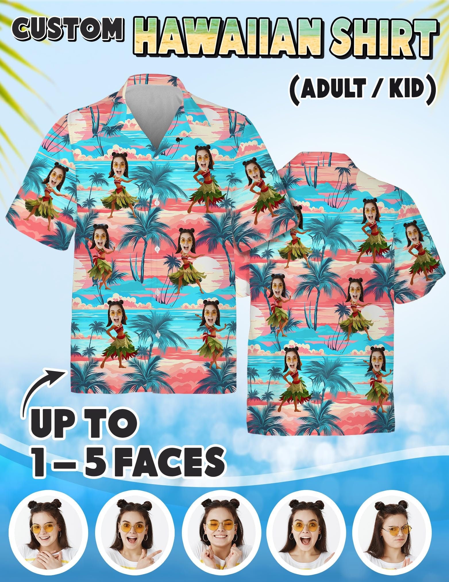 Custom Hawaiian Shirt with Face for Men Women, Personalized Hawaiian Gifts for Girlfriend Boyfriend Couple, Tropical Beach Button Down Shirt