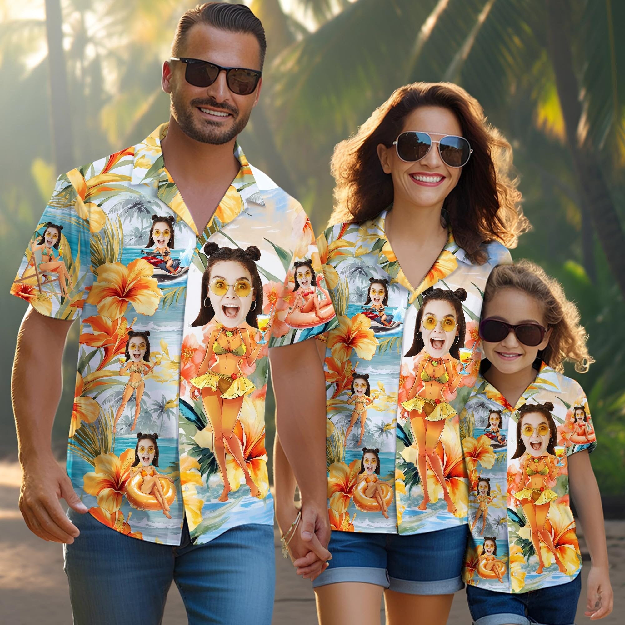 Custom Hawaiian Shirt with Face for Men Women, Personalized Hawaiian Gifts for Girlfriend Boyfriend Couple, Tropical Beach Button Down Shirt
