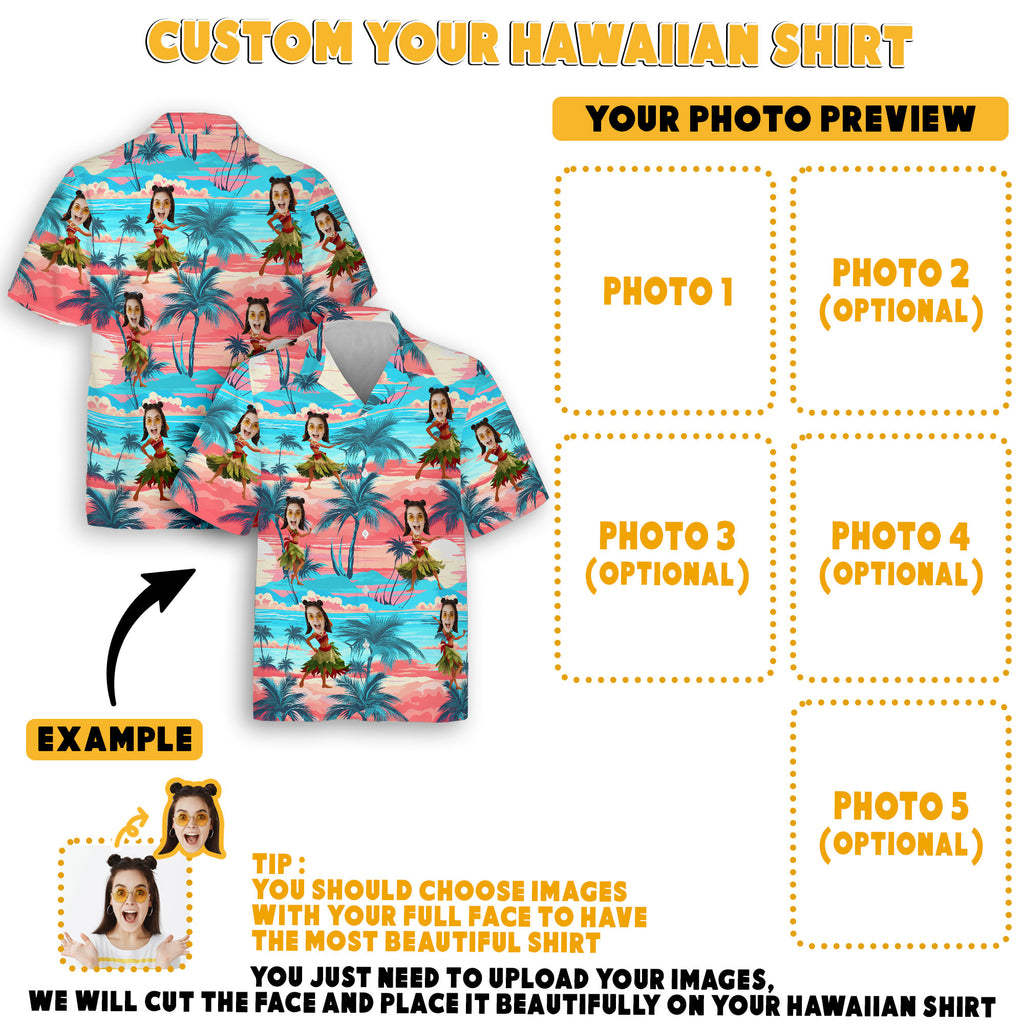Custom Hawaiian Shirt with Face for Men Women, Personalized Hawaiian Gifts for Girlfriend Boyfriend Couple, Tropical Beach Button Down Shirt