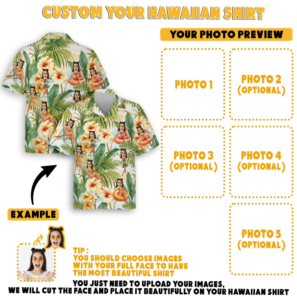 Custom Hawaiian Shirt with Face for Men Women, Personalized Hawaiian Gifts for Girlfriend Boyfriend Couple, Tropical Beach Button Down Shirt